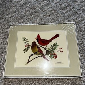 English Life  4 Cork Hard Backed Placemats- Cardinal - Songbirds Made In England